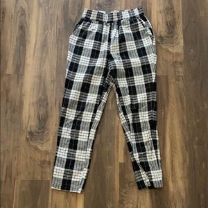 NUDE Elastic High Waist Plaid Cropped Ankle Pants